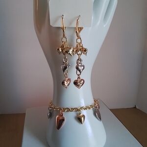 Tri Color Heart Bracelet And Earrings